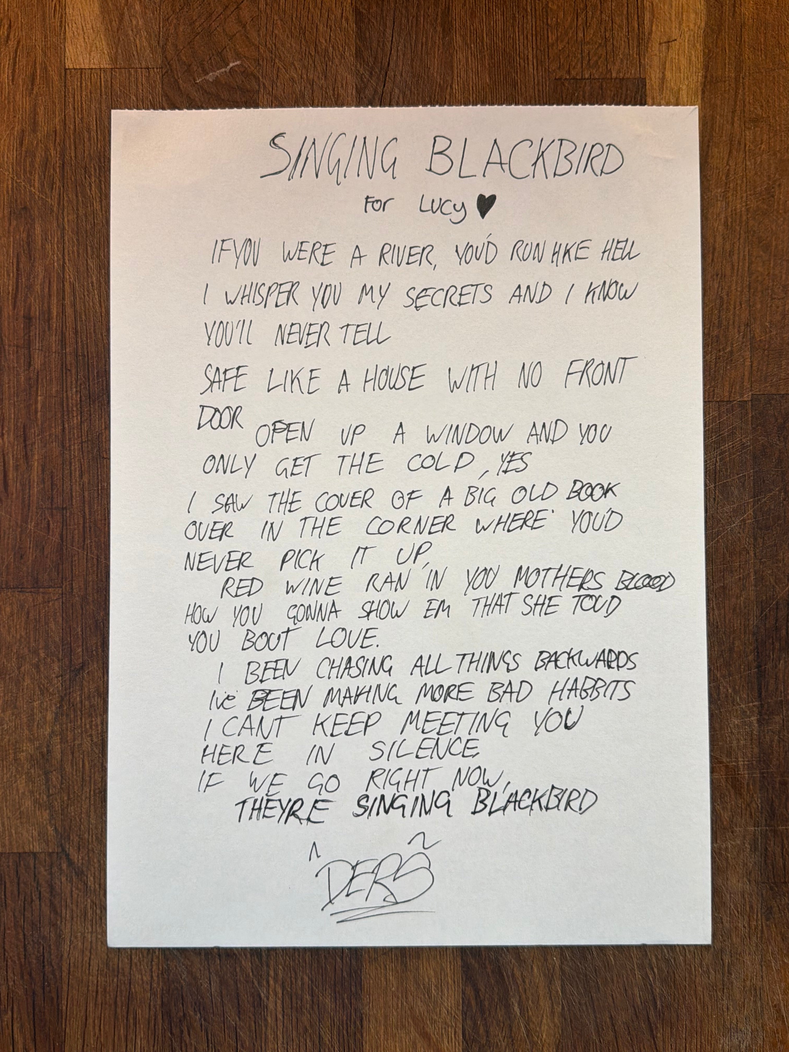LYRICS HAND WRITTEN